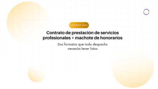 Encabezado en español anunciando un contrato de servicios profesionales y un model de honorarios, con círculos amarillos en el fondo (hero)