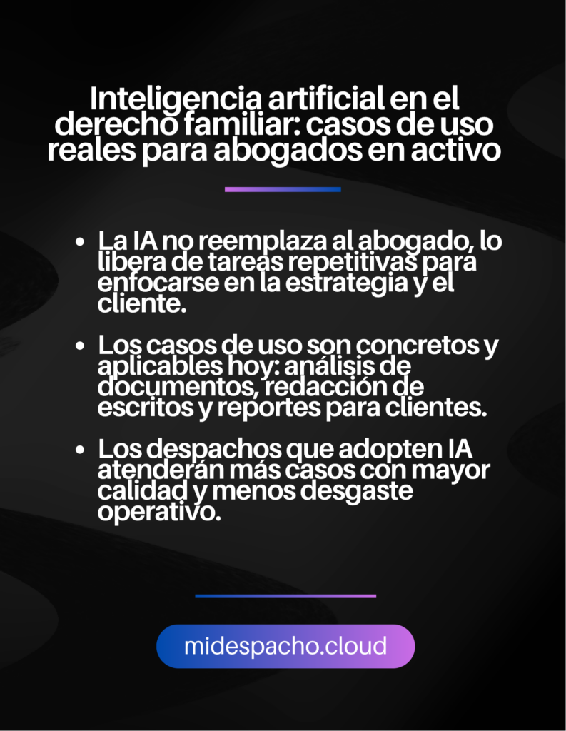 Encabezado grande en blanco sobre fondo oscuro con título en español y un botón gradient que dice midespacho.cloud.
