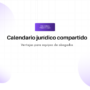 Hero banner with the title 'Calendario jurídico compartido' and subtitle 'Ventajas para equipos de abogados', featuring a purple 'Mejores prácticas' badge in the center.