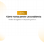 Título de la diapositiva: 'Cómo nunca perder una audiencia' con subtítulo 'Gestión de agenda en despachos jurídicos', badge naranja 'Mejores prácticas' en el centro sobre fondo con grid y círculos decorativos.
